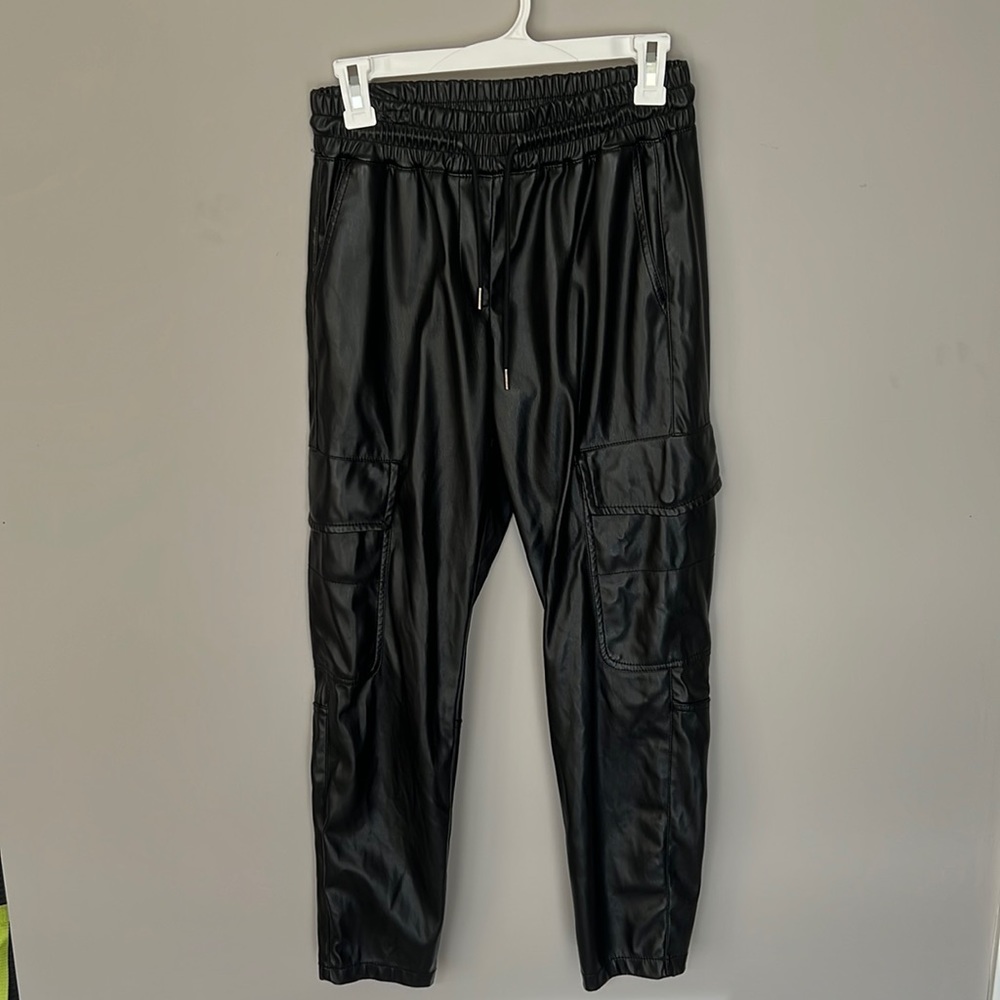 Black faux leather Zara joggers